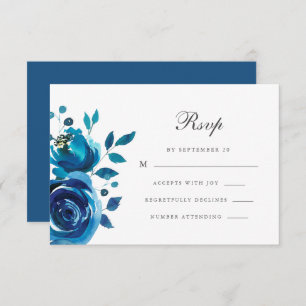 Simple Blue White Calligraphy Quinceanera RSVP Card