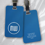 Simple Blue White Circle Monogram Luggage Tag<br><div class="desc">Personalise with your own details for a one-of-a-kind monogram design</div>