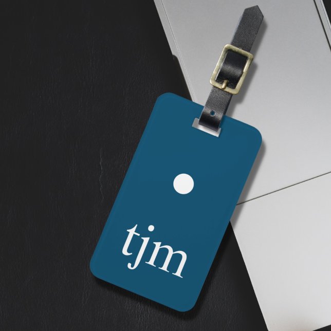 Simple Blue White Dot Masculine Monogram Luggage Tag (Creator Uploaded)