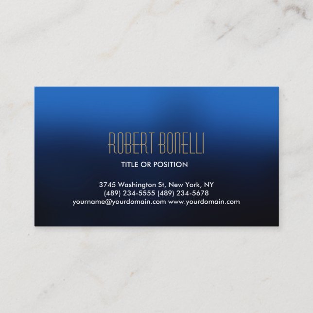 Simple Blue White Gold Business Card (Front)