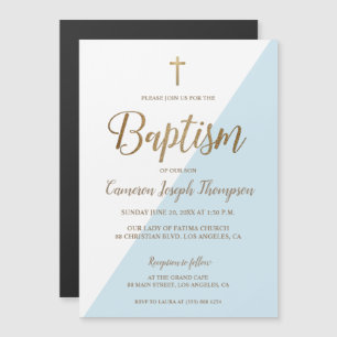 Simple blue white gold modern baptism magnetic invitation