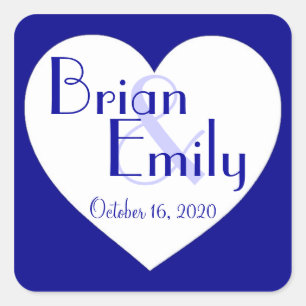 Simple blue white heart custom wedding stickers