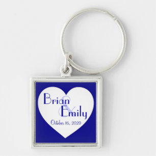 Simple blue white heart customisable keychain