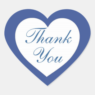 Simple blue white heart thank you stickers