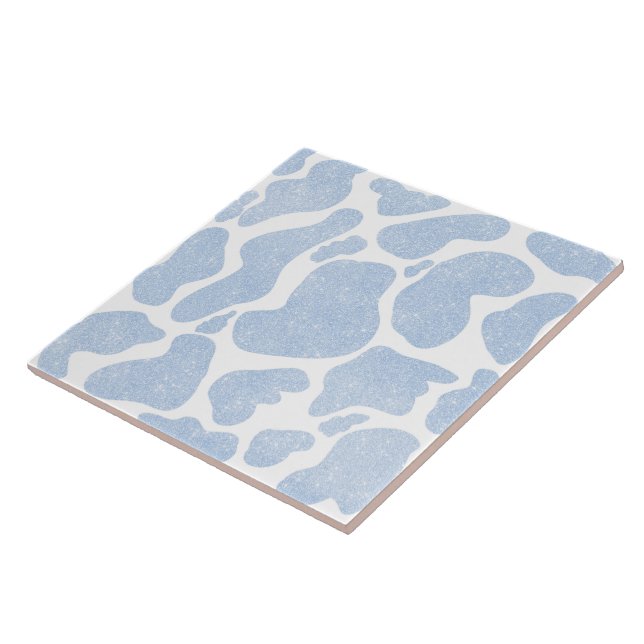 Simple Blue White Large Cow Spots Animal Pattern Ceramic Tile (Side)