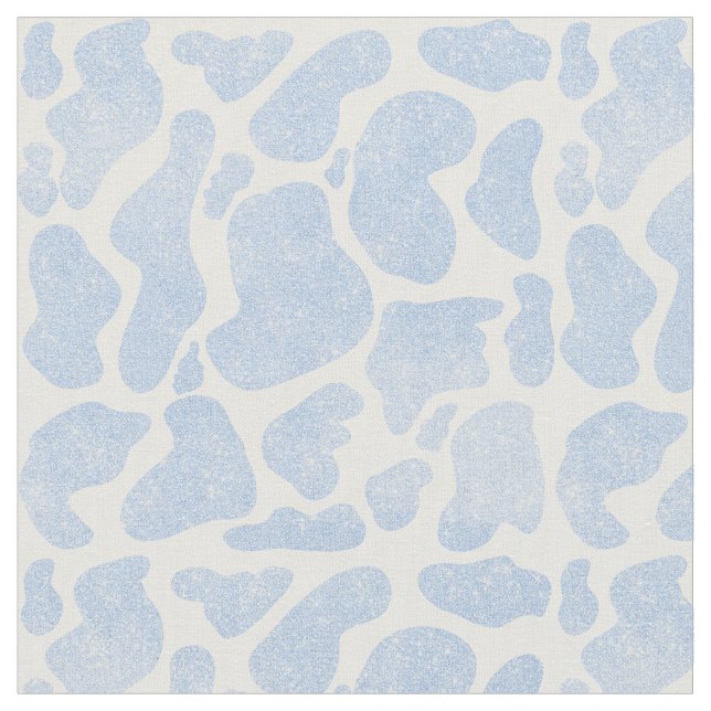 Simple Blue White Large Cow Spots Animal Pattern Fabric (Close Up)
