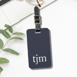 Simple Blue White Masculine Monogram Luggage Tag<br><div class="desc">Simple elegant customisable luggage tag design with blue background,  white bold monogram.</div>