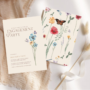 Simple Blue Wildflower Wedding Engagement Party Invitation