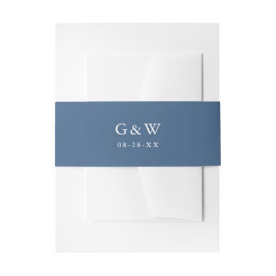 Simple Blue with Monograms and Date Wedding Invitation Belly Band