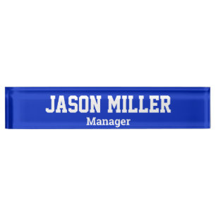 Simple Blue with White Lettering Nameplate