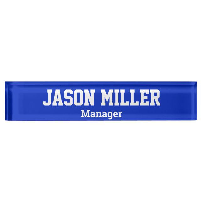 Simple Blue with White Lettering Nameplate (Front)