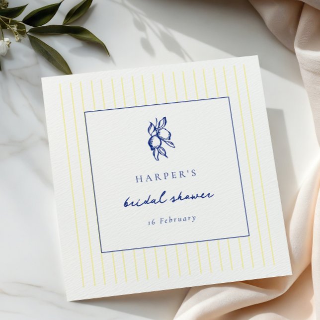 Simple Blue & Yellow Lemons Bridal Showers Welcome Napkin (Creator Uploaded)