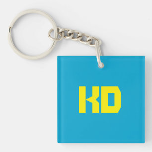 Simple Blue Yellow Monogrammed Key Ring