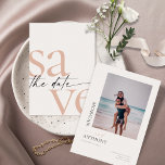 Simple Blush Black Photo Save The Date<br><div class="desc">These 5" x 7" save the date cards feature a minimalist design in large blush and soft black letters on a very light grey background with placeholders on the back for the engaged couple names,  wedding date,  and venue information and your favourite photo!</div>