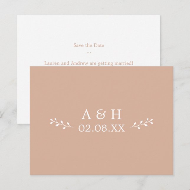 Simple Blush Botanical Monogram Save the Date  Postcard (Front/Back)
