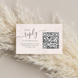 Simple Blush Calligraphy Reply QR Code Online Enclosure Card