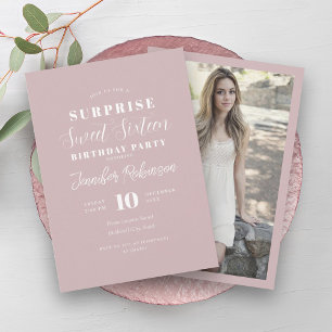 Simple Blush Dust Rose Photo SURPRISE Sweet 16   Invitation