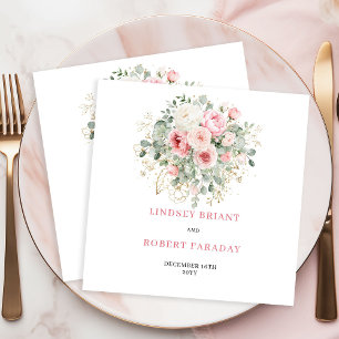 Simple Blush Floral Greenery Wedding Napkins