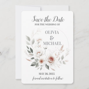 Simple Blush Floral Wedding Save The Date Card