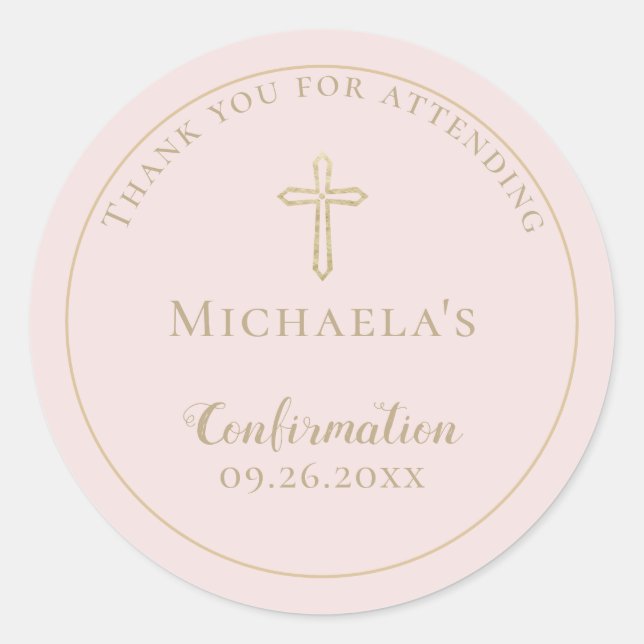 Simple Blush Gold Cross Confirmation  Classic Round Sticker (Front)