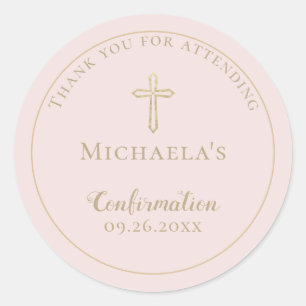 Simple Blush Gold Cross Confirmation Classic Round Sticker