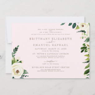 Simple Blush & Gold Floral Both Parents Wedding II Invitation