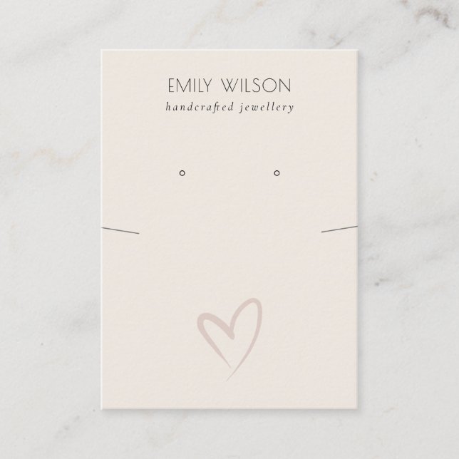 Simple Blush Heart Necklace Earring Display Business Card (Front)