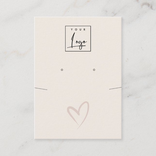 Simple Blush Heart Necklace Earring Logo Display Business Card (Front)