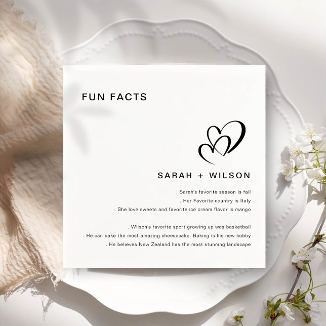 Simple Blush Heart Wedding Fun Facts Napkin (Creator Uploaded)