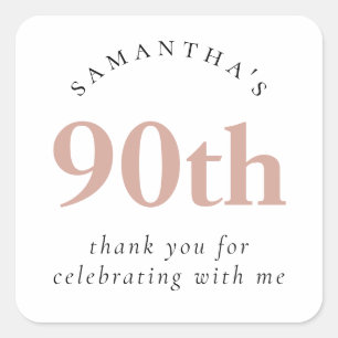 Simple Blush Pink 90th Party Thank You Square Sticker