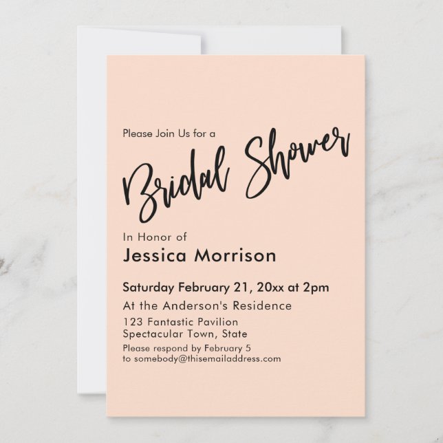 Simple Blush Pink Bridal Shower Typography Invitation (Front)