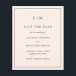 Simple Blush Pink Budget Wedding Save the Date<br><div class="desc">Simple blush pink budget save the date featuring a modern yet elegant design with your two letter monogram at the top and your wedding details surrounded by a thin border.  A chic and stylish design that is great for a minimalist couple.</div>