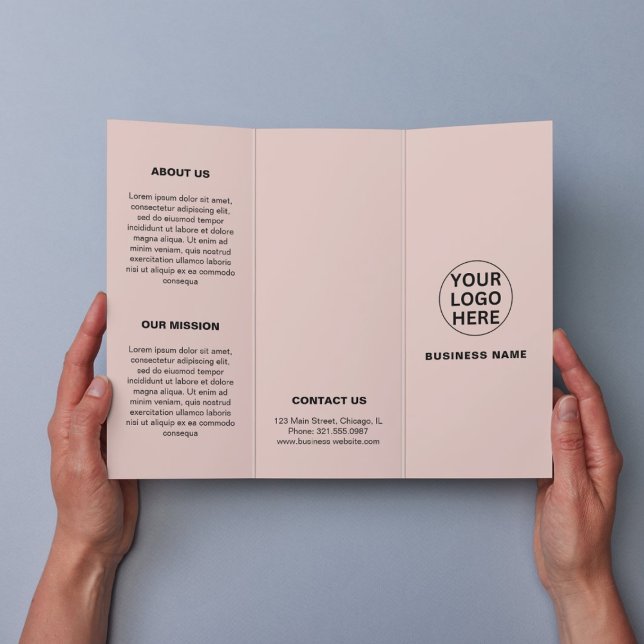 Simple Blush Pink Business Logo Trifold Brochure (Creator Uploaded)
