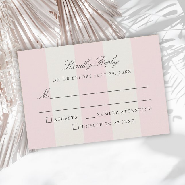Simple Blush Pink Cabana Stripes Wedding RSVP (Creator Uploaded)