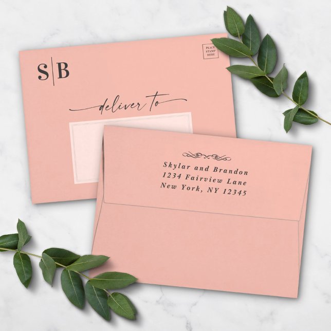Simple Blush Pink Chic A7 5x7 Wedding Invitation Envelope (Creator Uploaded)