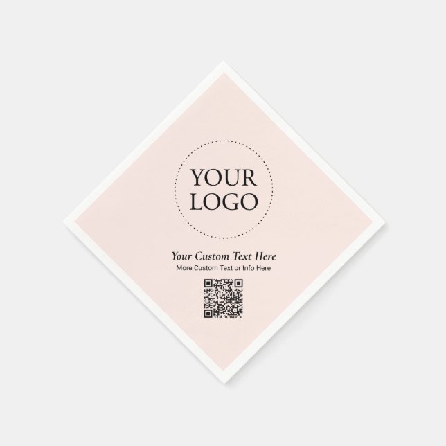 Simple Blush Pink Custom Business Logo QR Code Napkin (Corner)