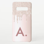Simple Blush Pink Custom Initial Glitter Drip Samsung Galaxy Case<br><div class="desc">Simple glitter phone case. Personalise with your initial</div>