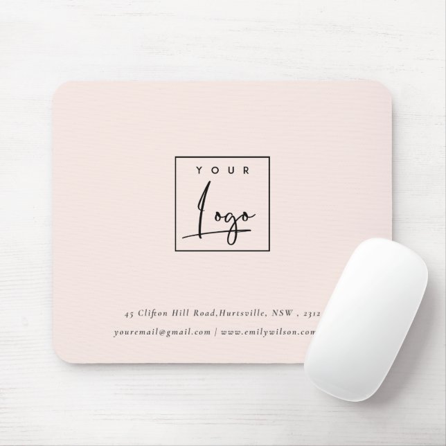 Simple Blush Pink Custom Promotional Business Logo Mouse Pad (With Mouse)
