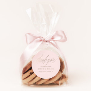 Simple Blush Pink & Faux Gold Wedding Favour Classic Round Sticker