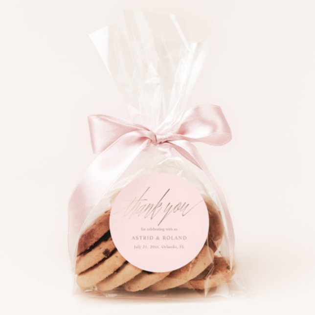 Simple Blush Pink & Faux Gold Wedding Favour Classic Round Sticker (Creator Uploaded)