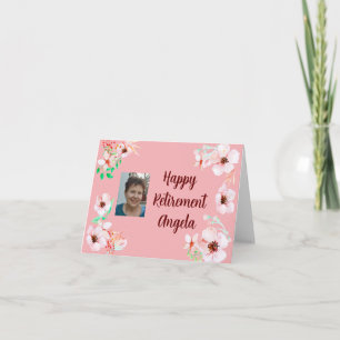 Simple Blush Pink Floral Happy Retirement Photo Card
