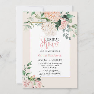 Simple Blush Pink Floral Hydrangea Bridal Shower Invitation