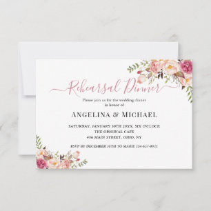 Simple Blush Pink Floral Wedding Rehearsal Dinner Invitation