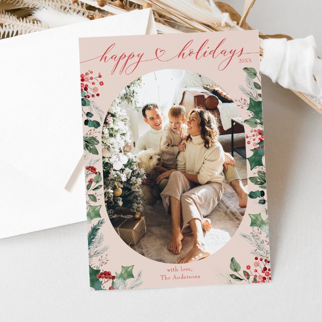 Simple Blush Pink Foliage Photo  Holiday Card (Creator Uploaded)