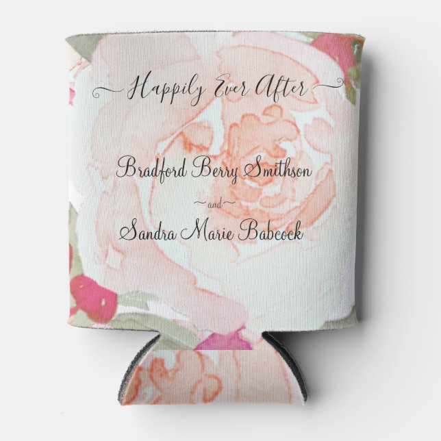 Simple Blush Pink Fushia Floral Wedding favour Can Cooler (Front)