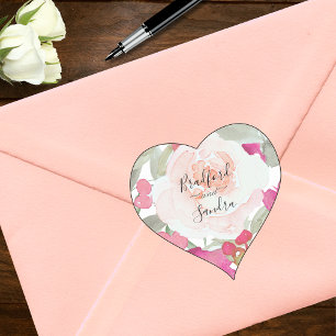 Simple Blush Pink Fushia Floral Wedding  Heart Sticker