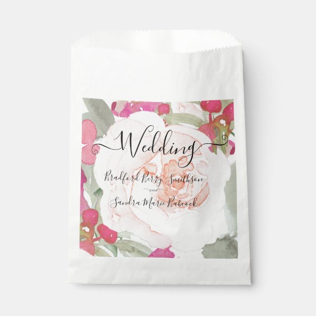 Simple Blush Pink Fushia Floral Wedding invitation Favour Bag (Front)