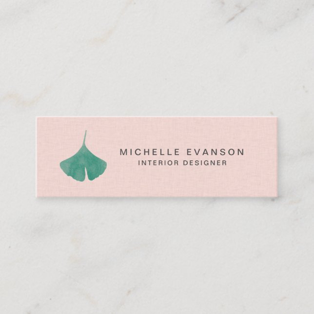 Simple Blush Pink Ginkgo Leaf Nature Mini Business Card (Front)