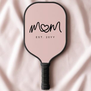 Simple Blush Pink Heart Script Mum Established Est Pickleball Paddle