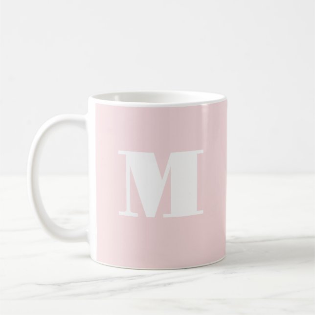Simple Blush Pink Initial Monogram Coffee Mug (Left)